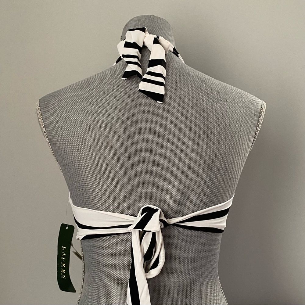 Lauren by Ralph Lauren Women's Kaylee Stripe Ring Front Halter Bikini Top 14 - Picture 2 of 4
